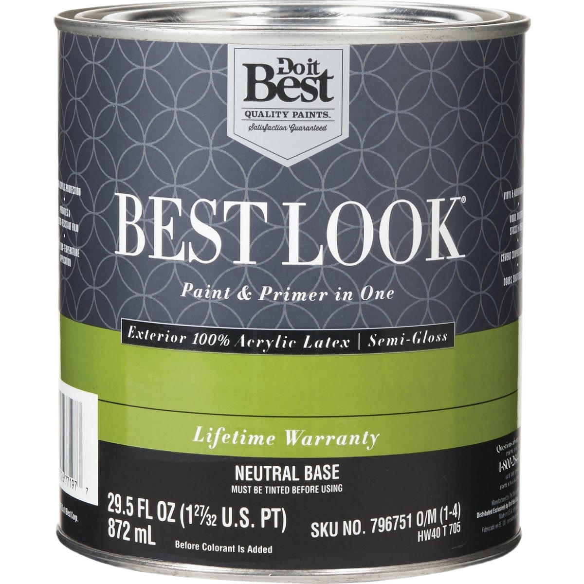 Quart can of exterior acrylic latex semi-gloss paint and primer in one for home improvement under $50 collection