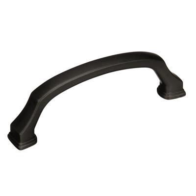 Black bronze cabinet pull with curved design for furniture hardware and home improvement collections