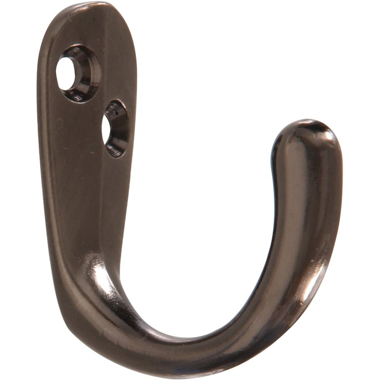 Pewter finished clothes hook with two mounting holes for hardware and storage organization in home improvement collections