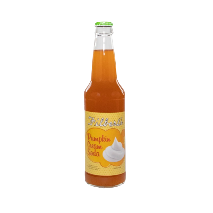 Glass bottle of pumpkin cream soda with vintage-style label in food and beverage drinks collection