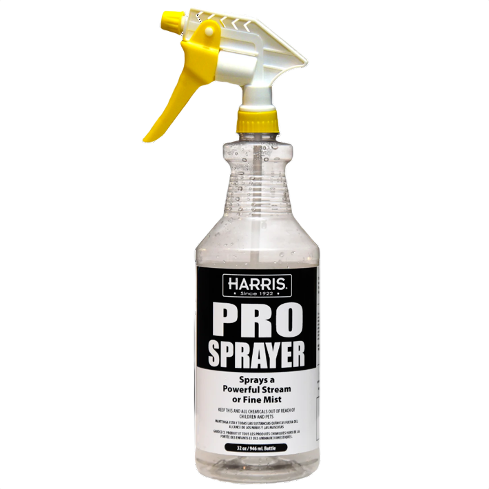Clear plastic spray bottle with yellow adjustable nozzle for cleaning supplies and home improvement tasks