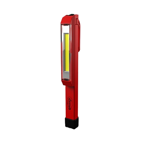 Slim red pocket work light with bright LED panel and clip for hands-free use in home improvement tasks