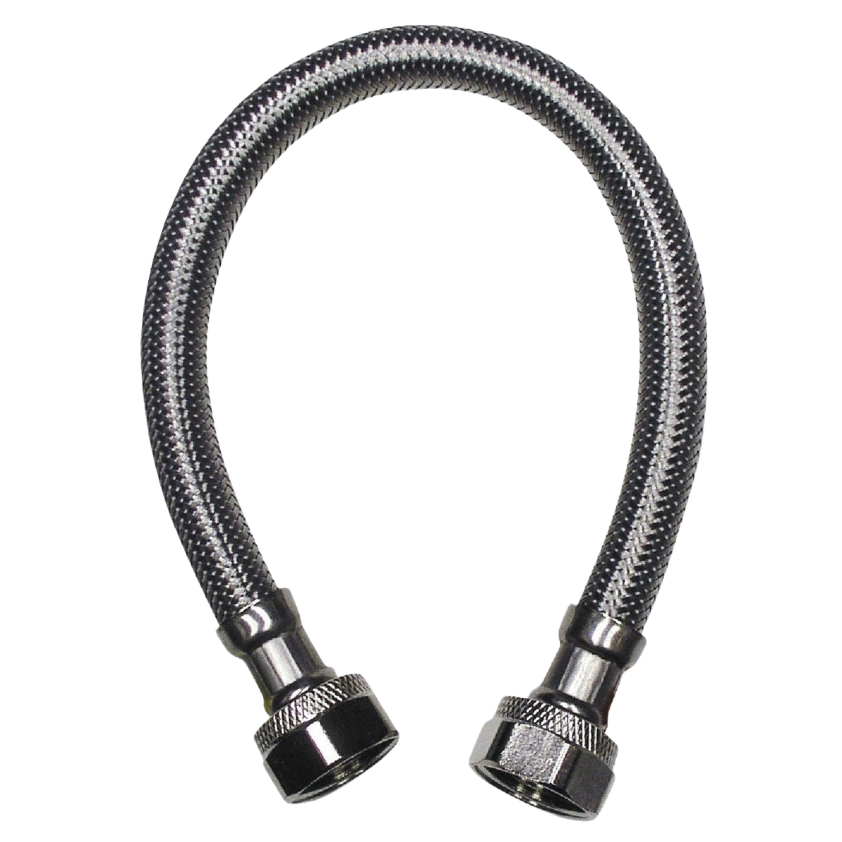 Braided stainless steel faucet connector with 1/2 inch female fittings for plumbing and faucet repair applications