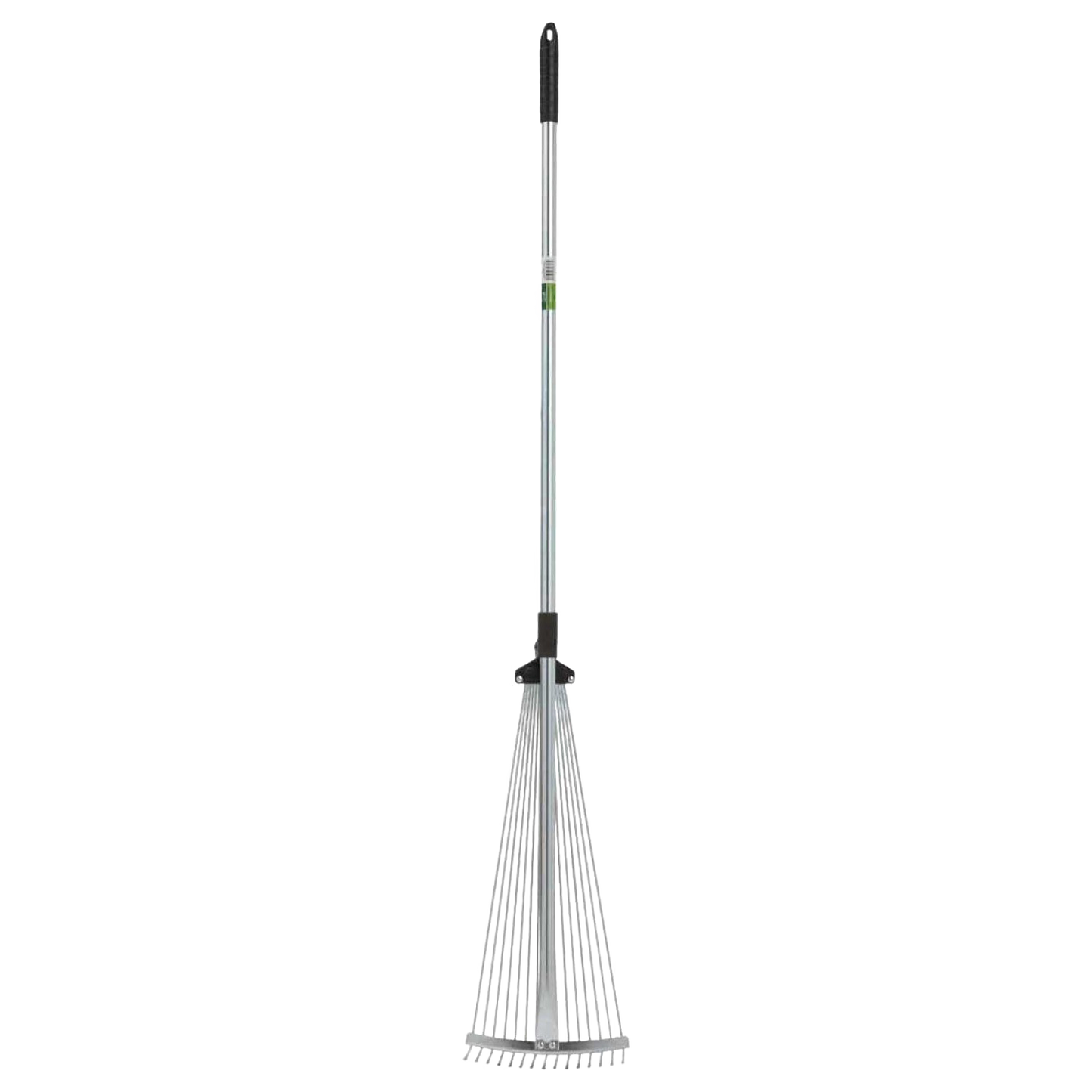 Adjustable steel leaf rake with 25-inch shaft and ergonomic grip for outdoor garden and leaf collecting tasks