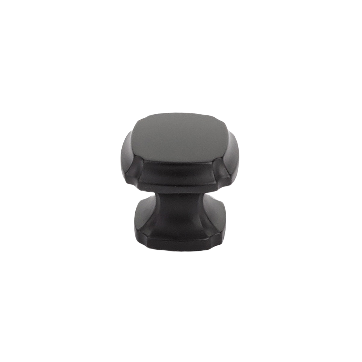 Matte black square cabinet knob with subtle beveled edges for hardware and furniture accessory collections under fifty dollars