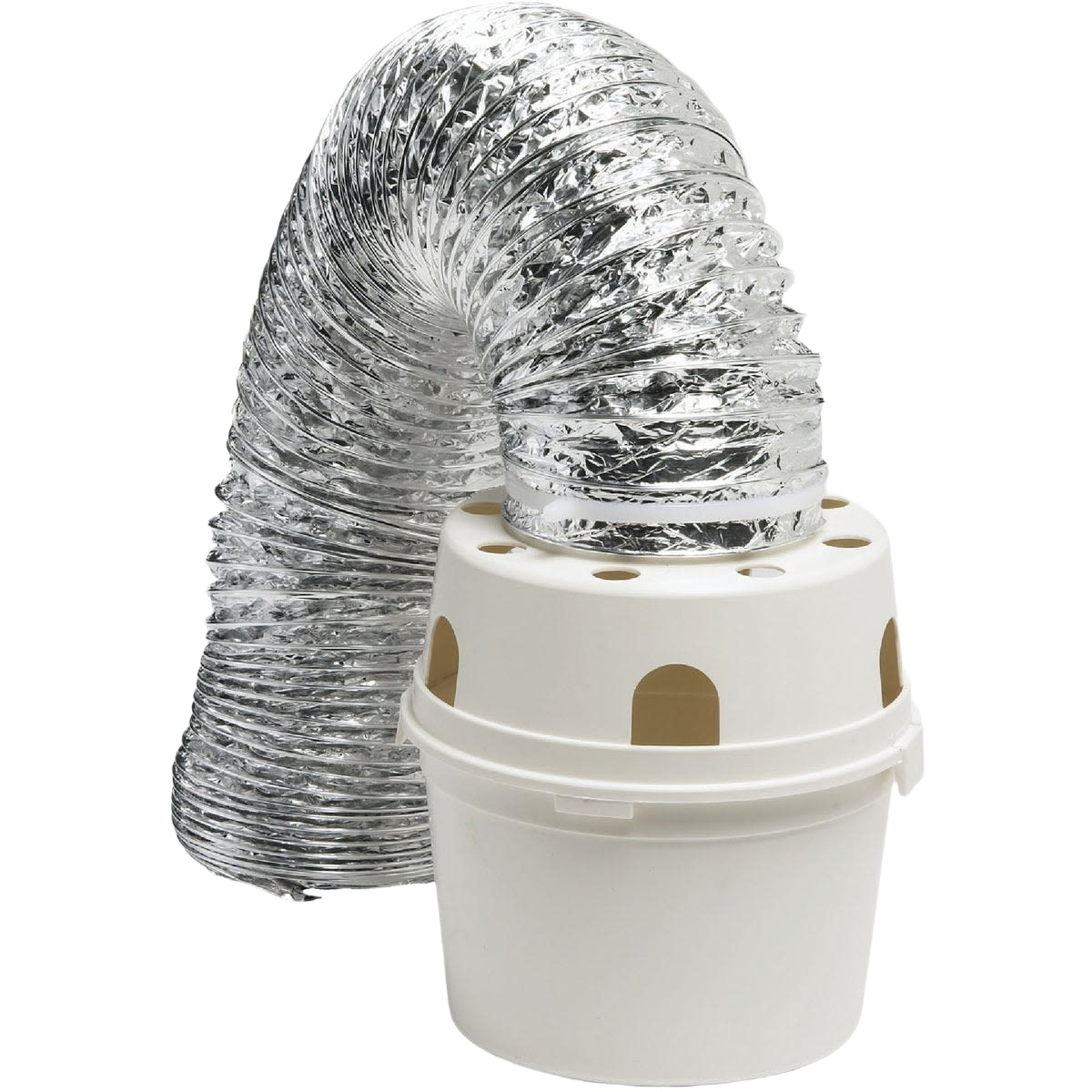 White indoor electric dryer vent kit with flexible aluminum duct and lint trap for appliance parts and accessories