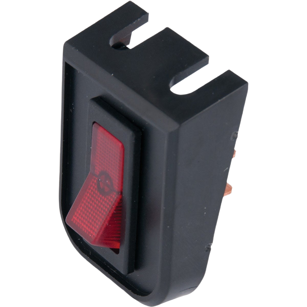 Black rocker switch with red indicator lens and terminals for electrical and home improvement projects under $50 collections