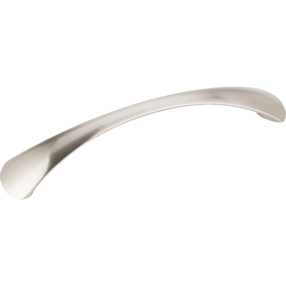 Satin nickel cabinet pull with curved Belfast design for home improvement and hardware projects
