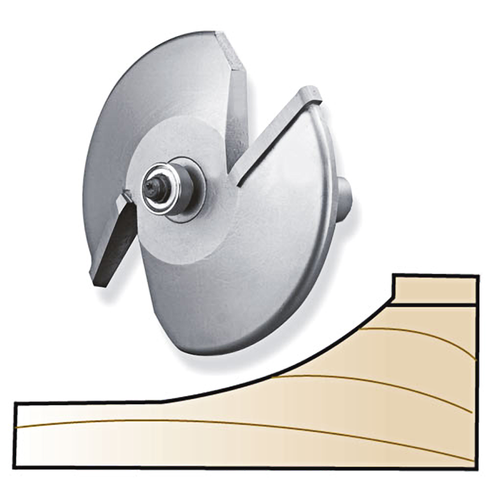 Carbide-tipped 2-wing raised panel router bit with bearing guide for woodworking in tool accessories collections