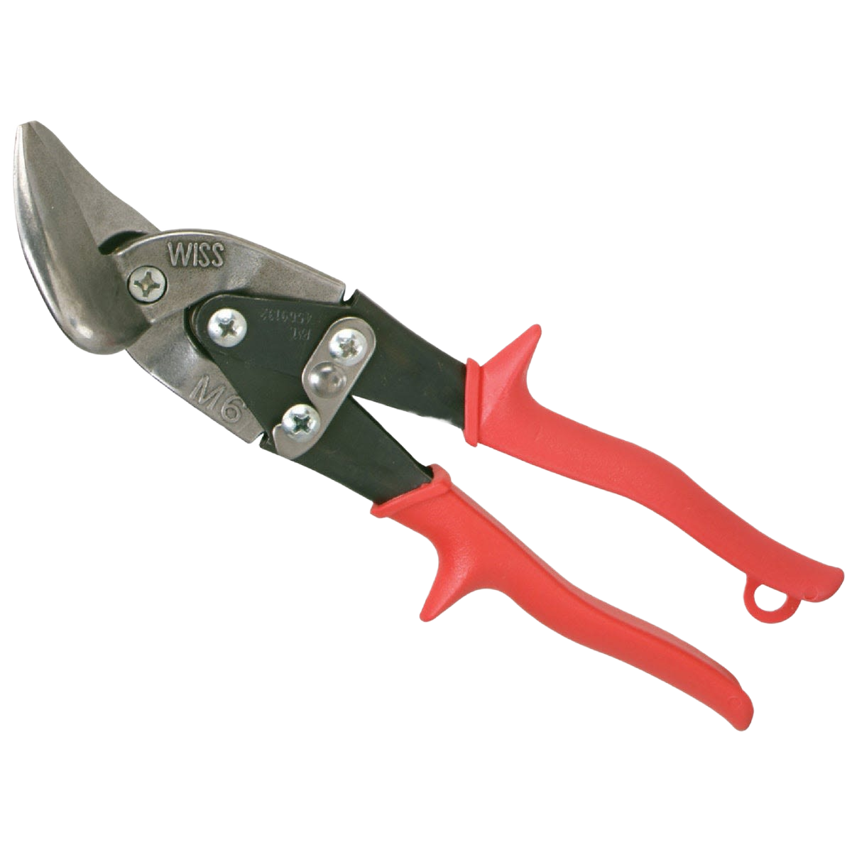 Offset metal snips with red ergonomic handles designed for precise metal cutting in tools and home improvement tasks