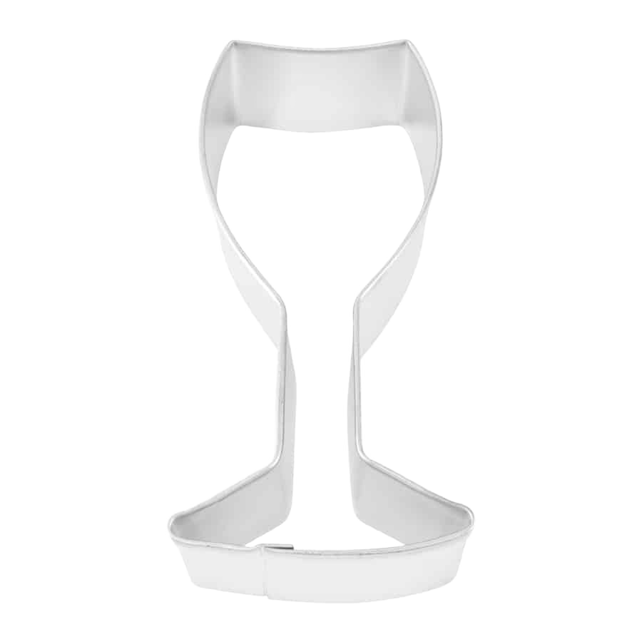 White metal cookie cutter shaped like a wine glass for baking and home improvement projects