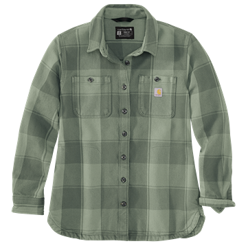 Women’s loose fit green plaid overshirt with button closure and chest pockets in clothing and tops collections