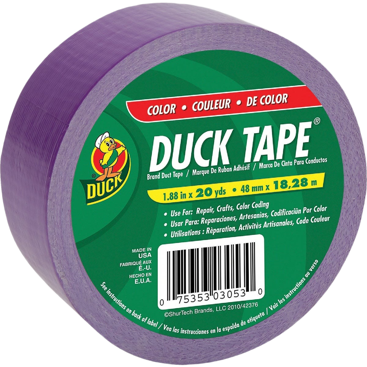 Purple duct tape roll for repairs, crafting, and color coding in tapes and home improvement tools collections