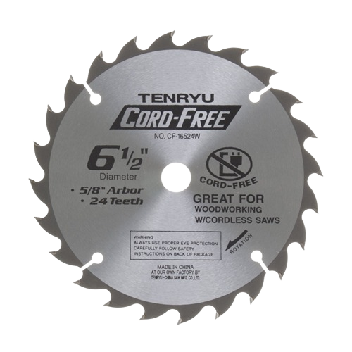 6-1/2 inch carbide saw blade with 24 teeth, designed for woodworking and cordless power tools accessories.