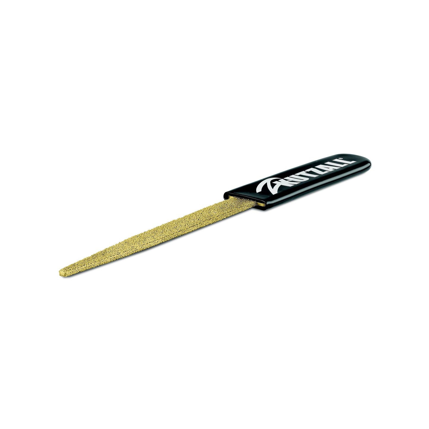 Fine hand rasp with black handle and textured surface for detailed shaping in home improvement projects