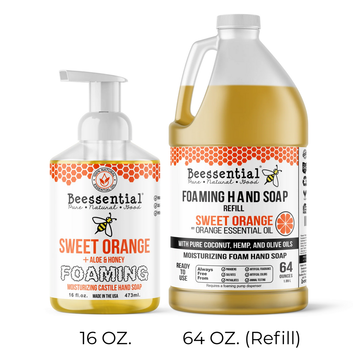 Sweet orange scented foaming hand soap and 64 oz refill with moisturizing coconut, hemp, and olive oils under $50 collections