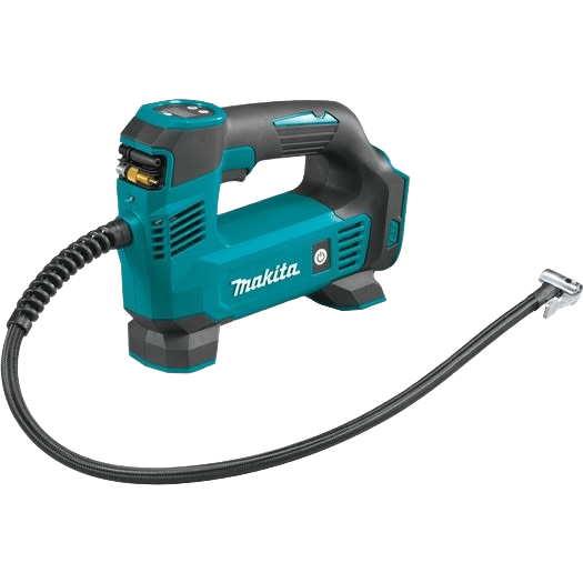 Cordless inflator in teal and black with digital display and flexible hose for home improvement and tool use