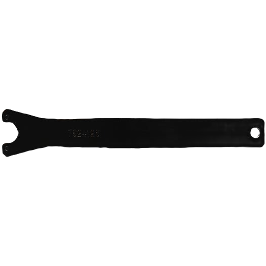 Black steel wrench designed for tightening and loosening lock nuts on angle grinders in tools and parts collection