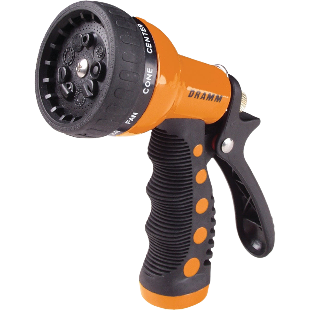 Heavy-duty orange and black metal watering nozzle with 9 spray patterns for lawn and garden irrigation tools under $50 collection