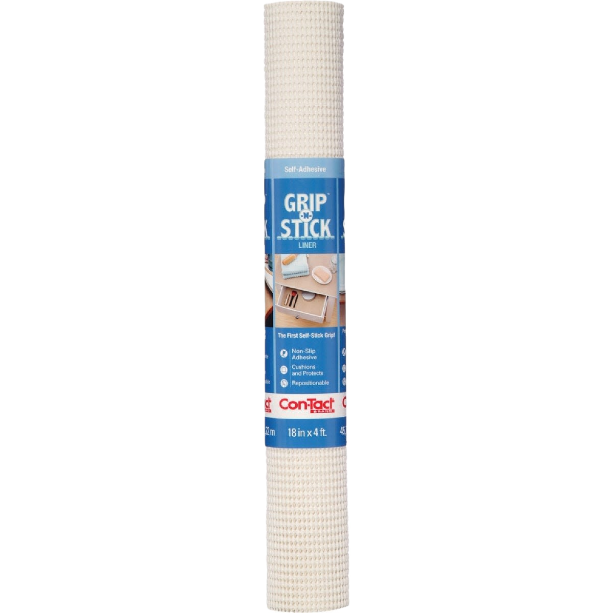 Roll of white self-adhesive shelf liner with textured grip surface for kitchen and home storage organization under $50