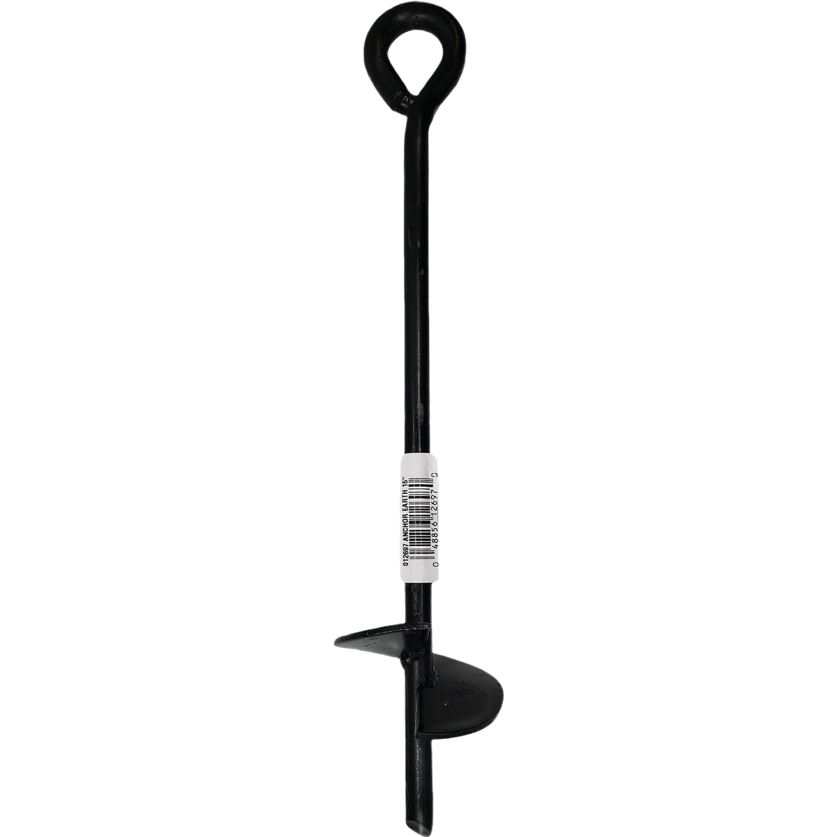 Black steel screw-in earth anchor with looped handle for secure ground fastening in hardware and fasteners collection under $50