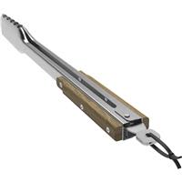 Titanium plated stainless steel BBQ tongs with wooden handles and hanging loop for grilling and outdoor living collections