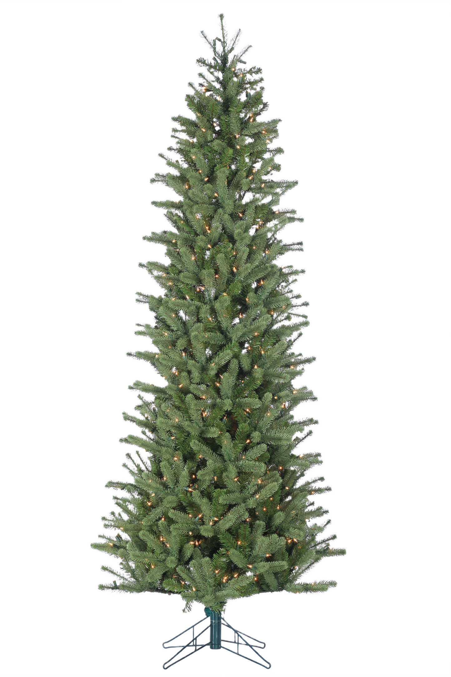 Slim artificial pine tree with warm white lights perfect for holiday and Christmas home decoration collections
