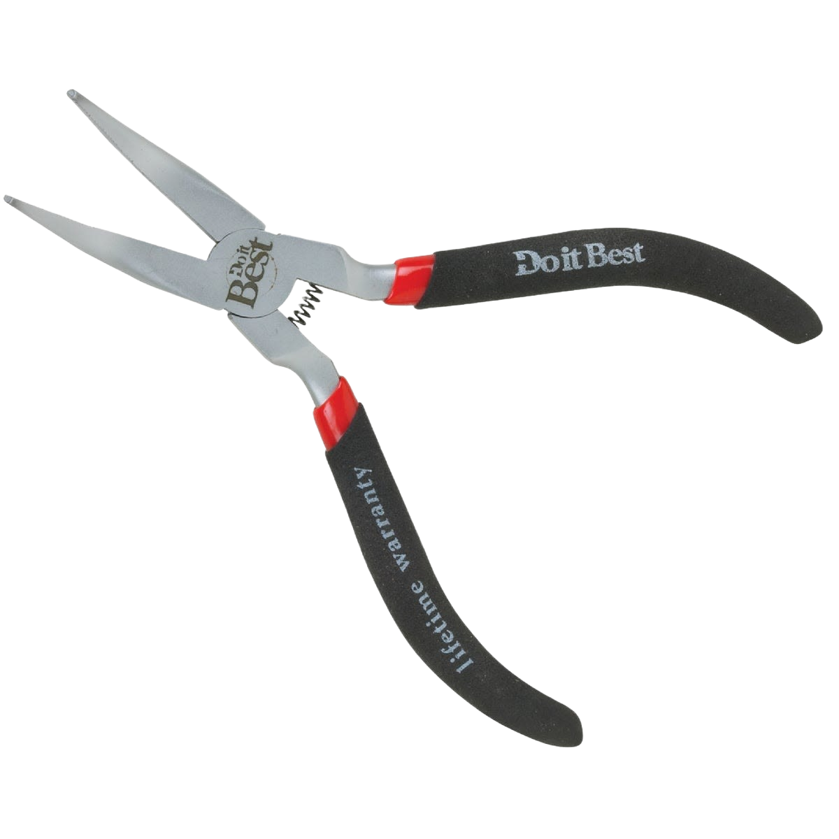 4-inch bent long nose pliers with black ergonomic handles for precision gripping in tools and home improvement tasks