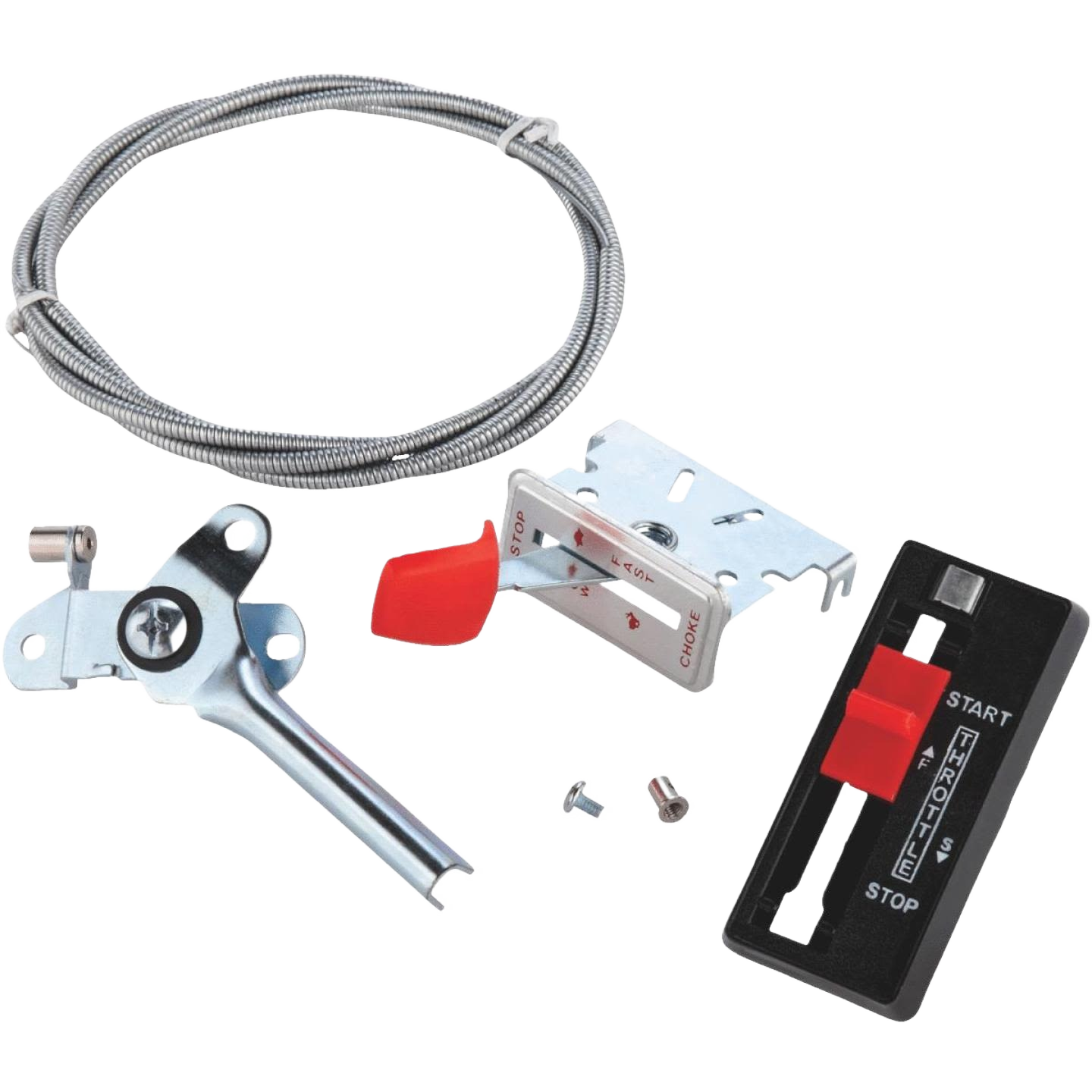 Universal throttle control kit with cable, control lever, mounting bracket, and slider panel for parts and lubricants collection under $50