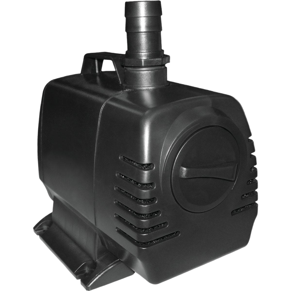 Black compact pond pump with magnetic drive and variable flow for medium to large water features in lawn and garden use