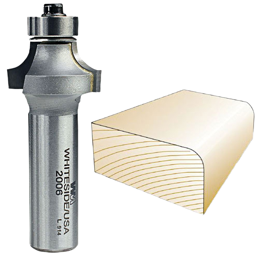 Steel roundover router bit with bearing for woodworking edge shaping in power tool accessories collection