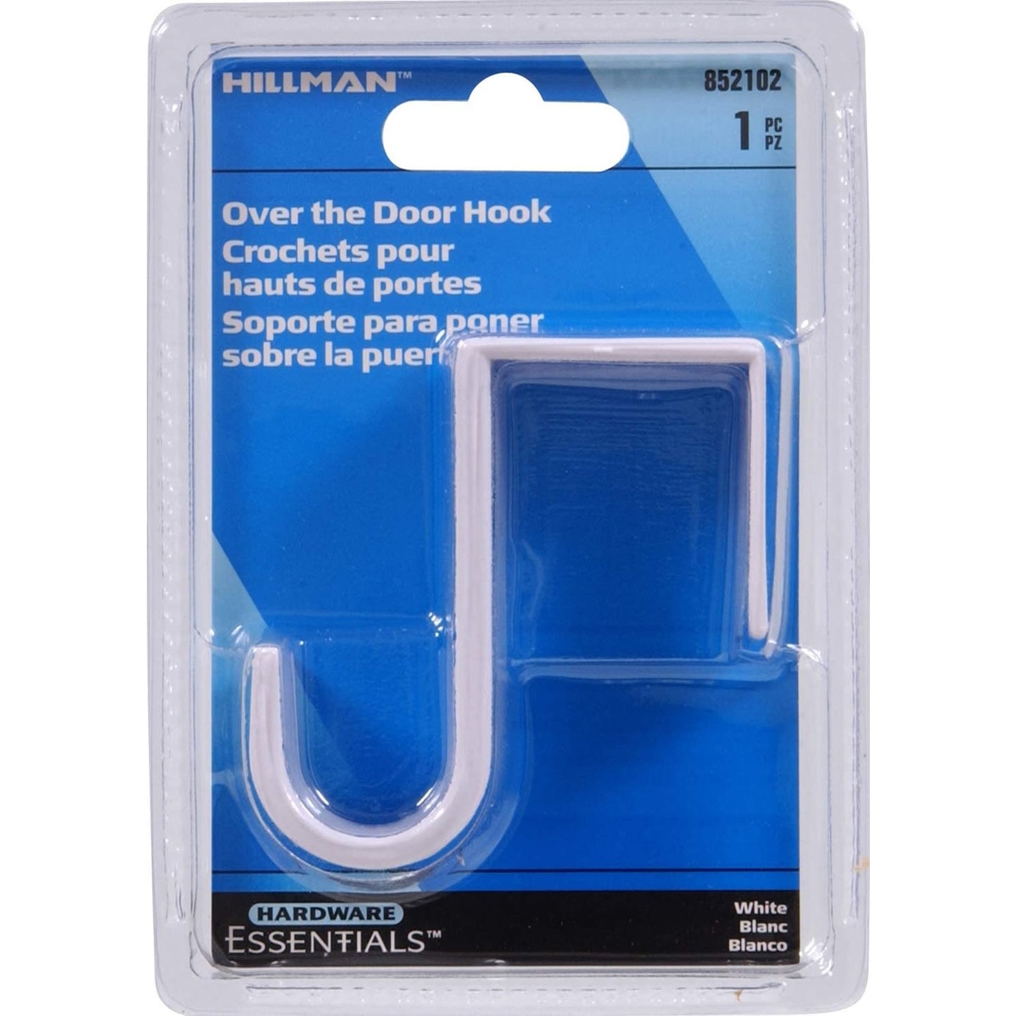 White plastic over door hook in retail packaging for hardware and storage organization under $50 collections