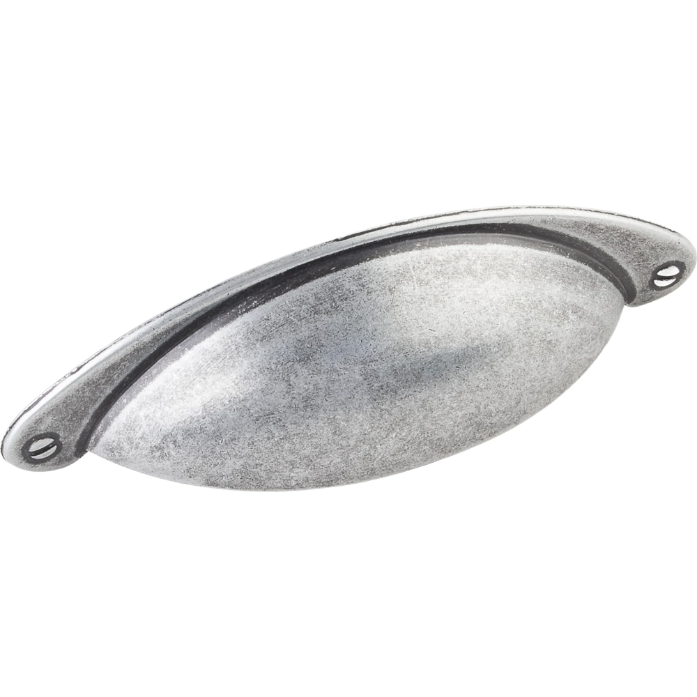 Distressed antique silver 3-inch shaker cup pull for cabinets in hardware and furniture accessories collections