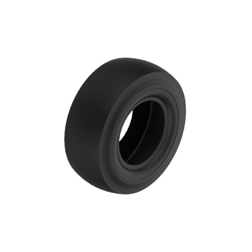 Smooth black tire with rounded profile designed for outdoor equipment and home improvement tools use