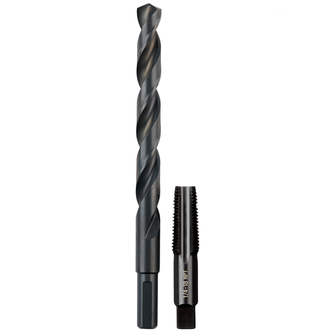 Drill bit and straight flute plug tap set for creating precise internal threads in tool accessories and home improvement tasks