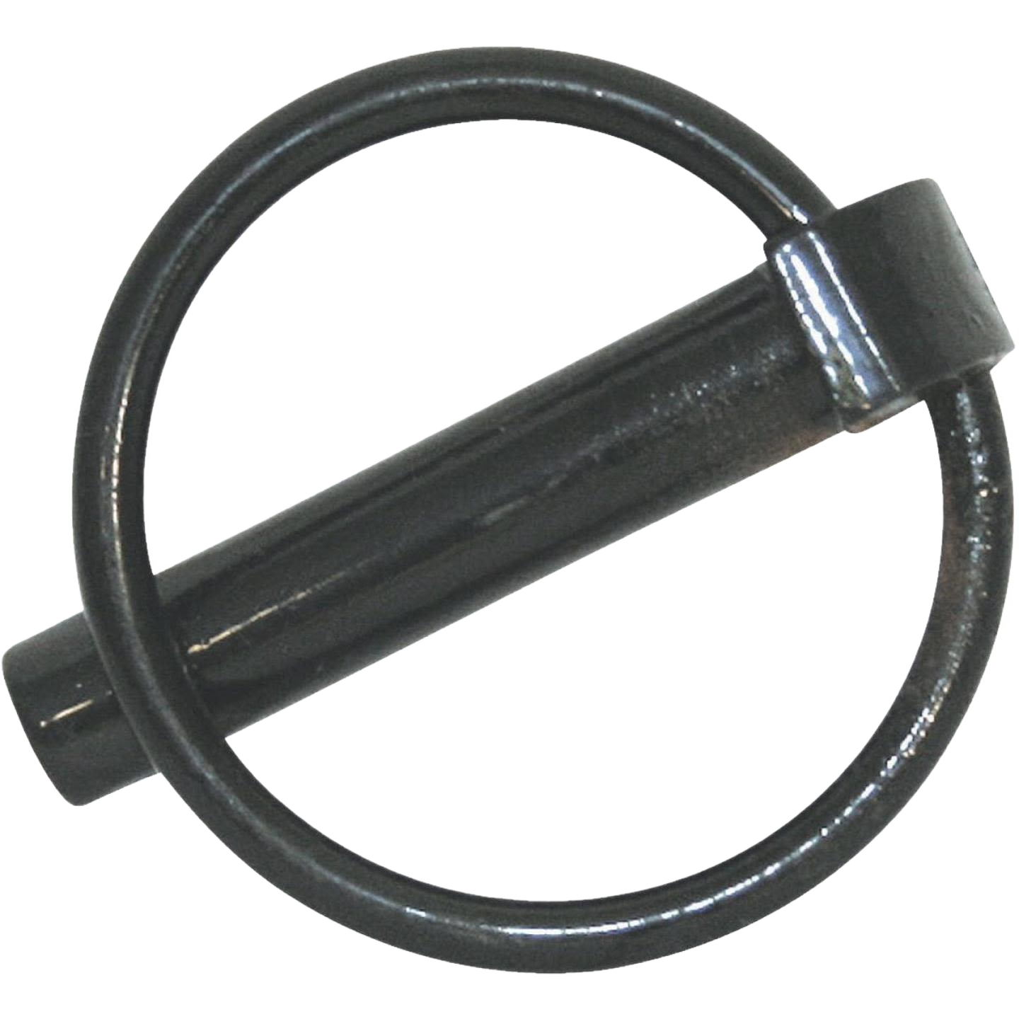 Black metal lynch pin with circular retaining ring for securing parts in home improvement and tools collections under $50