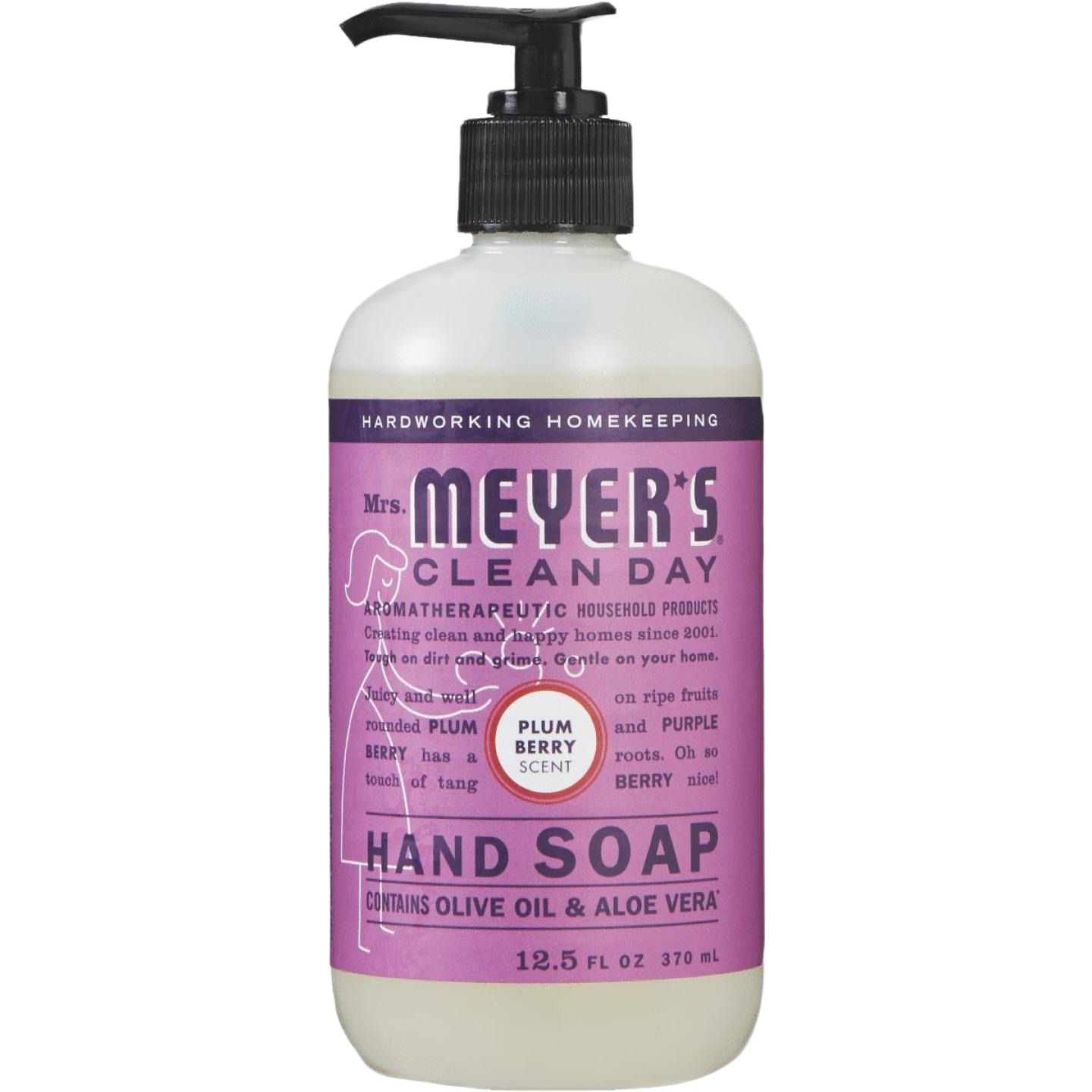 12.5 oz bottle of Mrs. Meyer’s Plumberry hand soap with olive oil and aloe vera in health and beauty collection