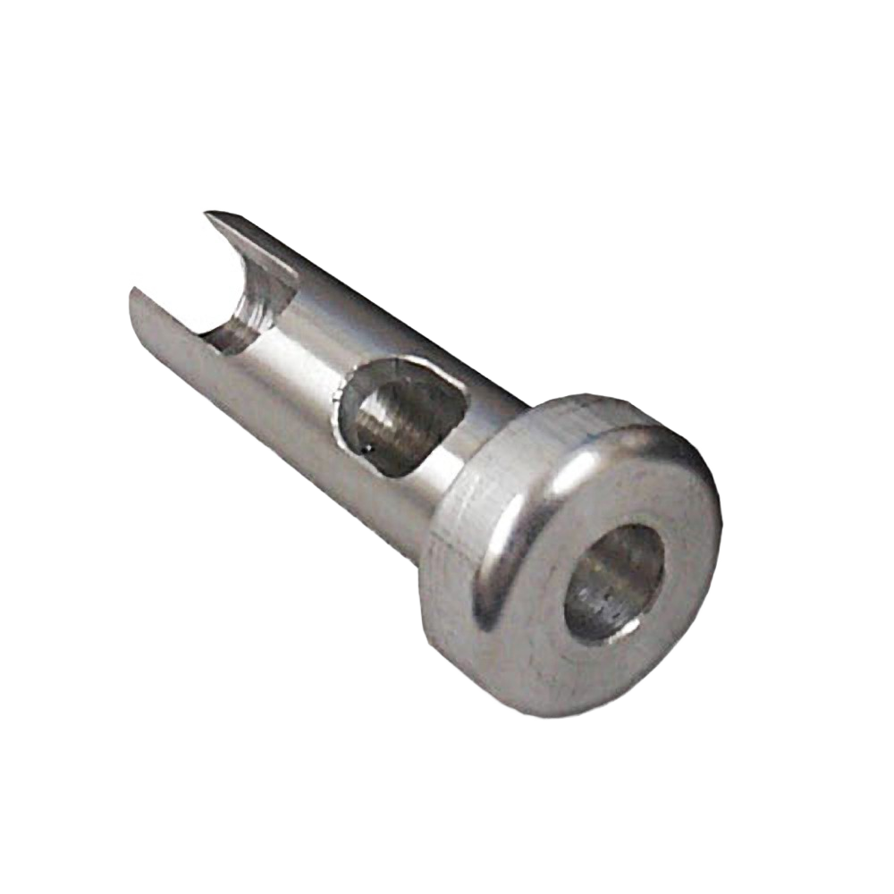 Polished metal tool handle adapter with cutouts designed for 3/8 inch shank blades in woodworking tools collections