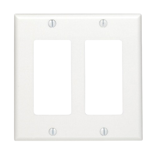 White smooth plastic 2-gang rocker decorator wall plate for home improvement and electrical upgrades