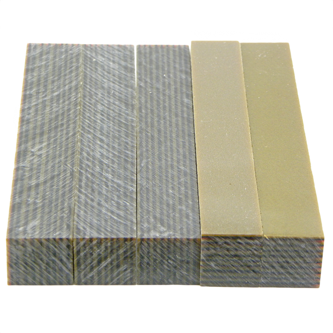 Set of acrylic woodworking blanks with silvery bronze color and black and red pinstripe accents for turning projects under $50 collections