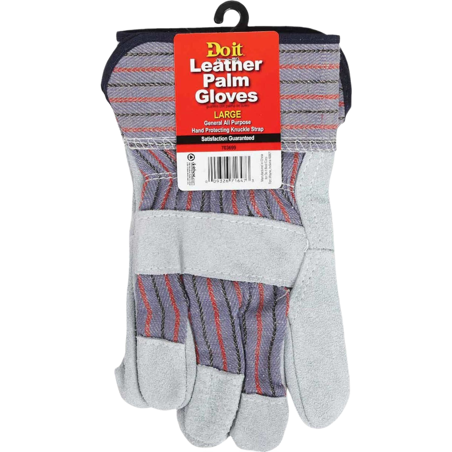 Pair of large blue and gray lightweight leather gloves with reinforced palms and wrist protection for home improvement tasks