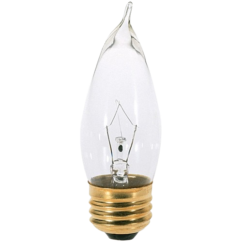 Clear flame tip light bulb with medium base and brass-colored screw for lighting and electrical home improvement collections