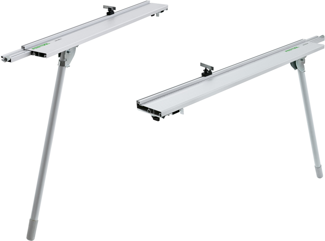 Pair of aluminum Festool track saw accessories with adjustable legs for precise cutting in tool and power tool collections