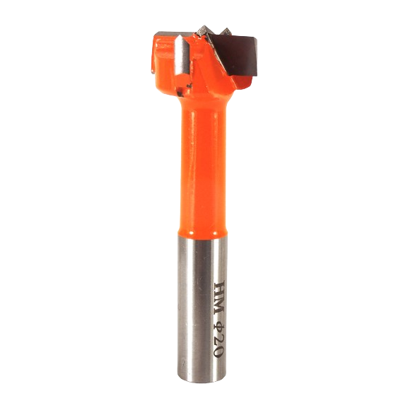 Left-hand hinge boring bit with orange head and steel shank, part of tool accessories and drill bits collections