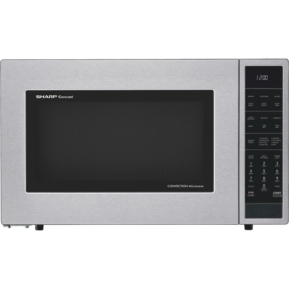 Stainless steel convection microwave with digital control panel and carousel turntable in kitchen appliances collection