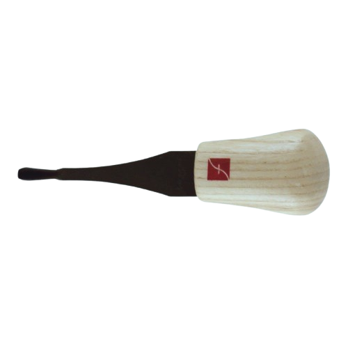 Palm carving gouge with wooden handle and angled steel blade for detailed woodworking and home improvement tasks