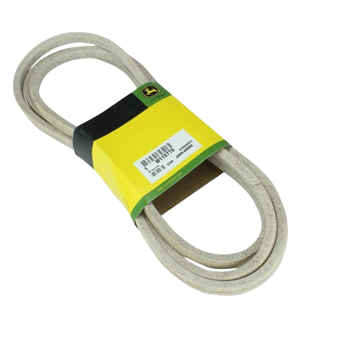 Heavy-duty mower drive V-belt with woven fabric covering for durability in outdoor lawn and garden equipment tasks