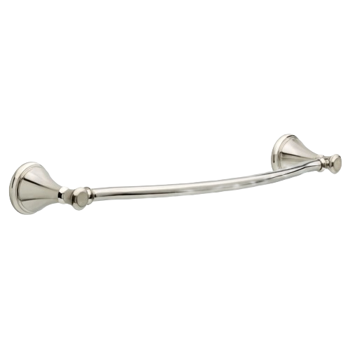 Curved stainless steel towel bar with classic decorative ends for bathroom organization and home improvement projects