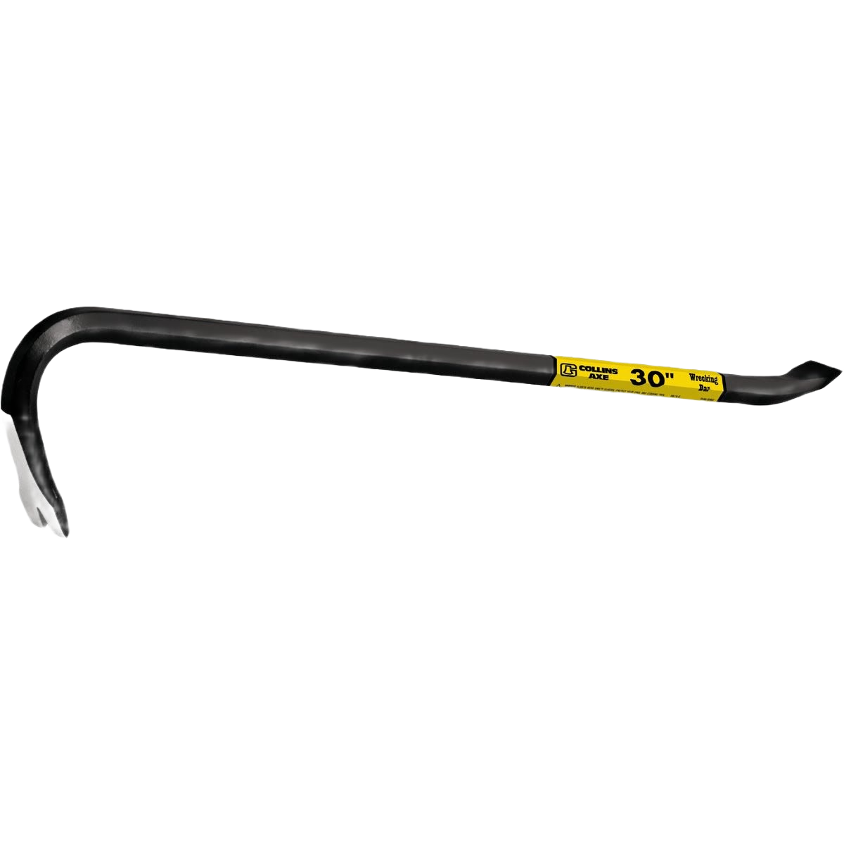 Black 30-inch gooseneck wrecking bar with curved end for prying and demolition in home improvement projects