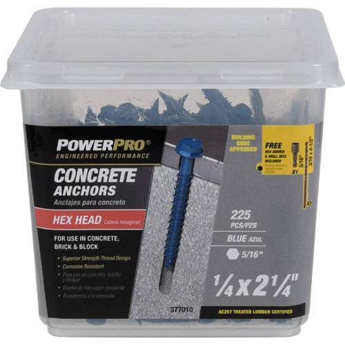 Container of blue hex head concrete anchors for fastening in hardware, fasteners, and home improvement collections under $100